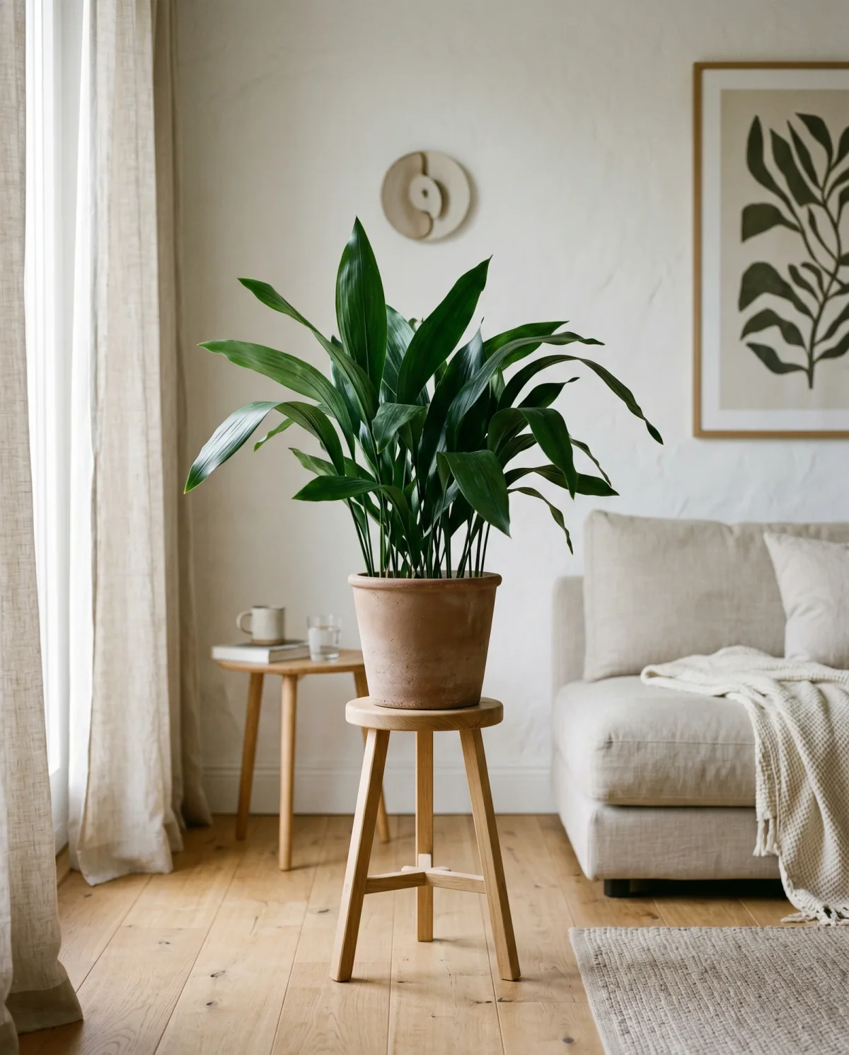 Aspidistra elatior (kwartjesplant) met donkergroene langwerpige bladeren