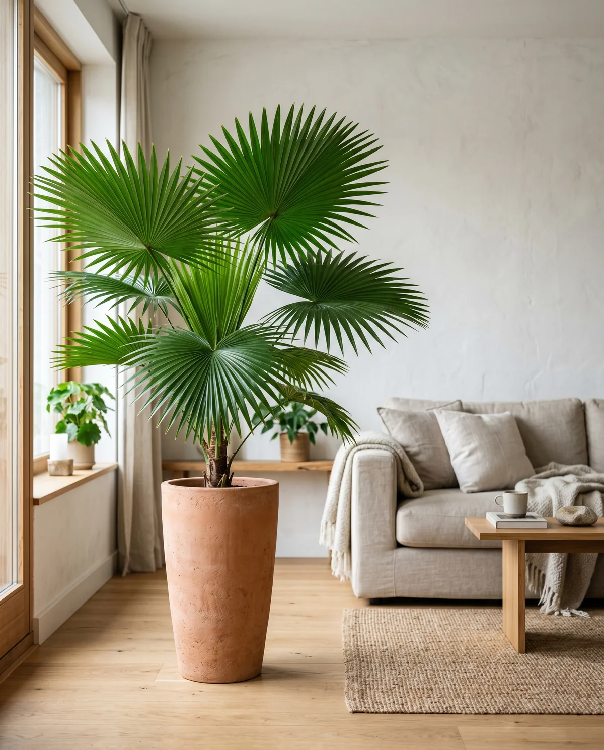 Livistona rotundifolia (waaierpalm) met ronde waaiervormige bladeren