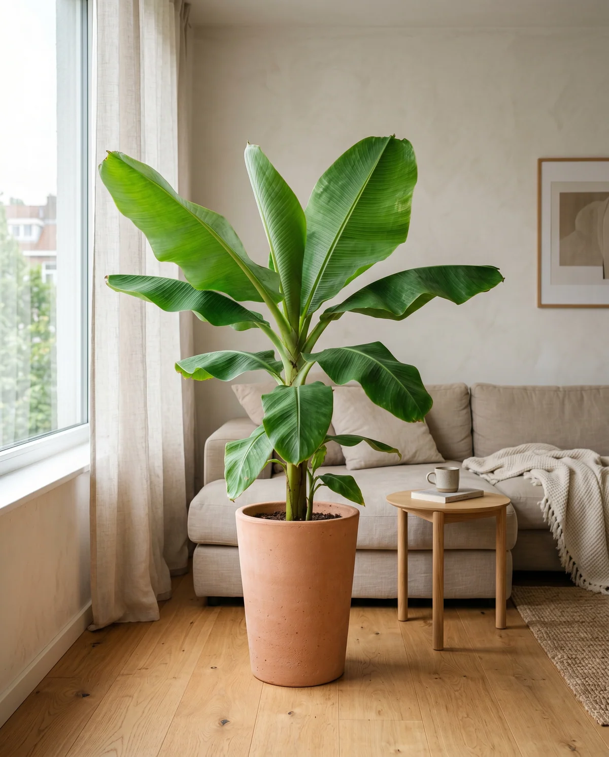 Musa acuminata (bananenplant) met grote heldergroene bladeren