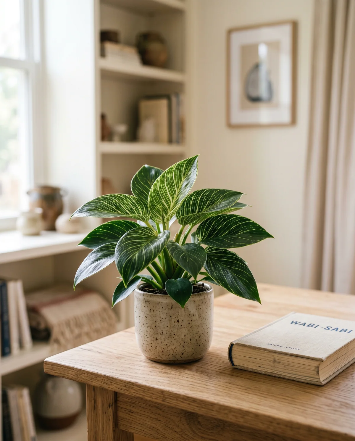 Philodendron Birkin met donkergroen blad en witte strepen