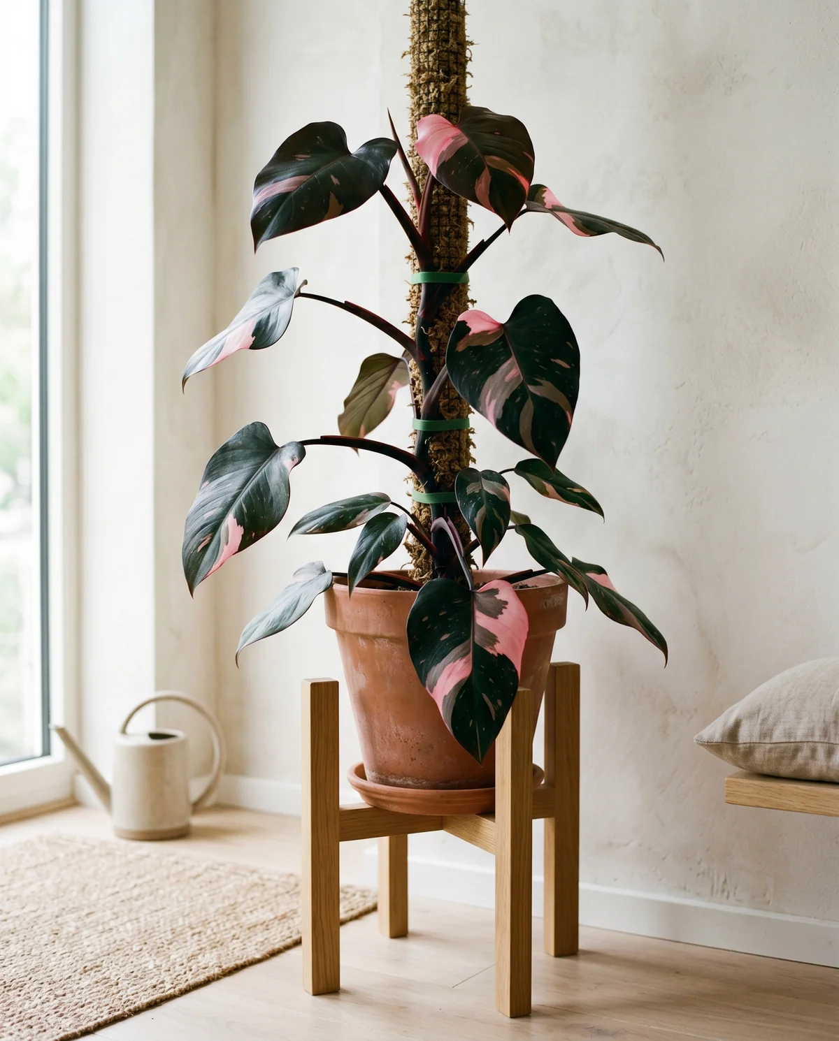 Philodendron Pink Princess met donkergroen blad en roze variegatie