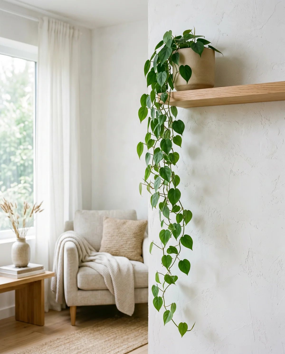 Philodendron hederaceum met hartvormige groene bladeren