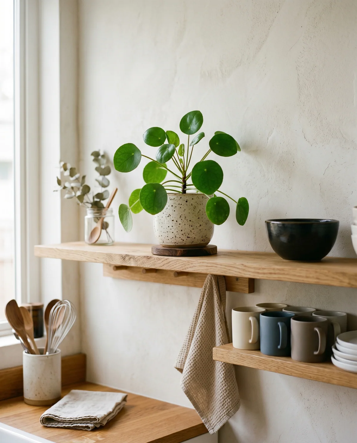 Pilea peperomioides (pannenkoekenplant) met ronde groene bladeren