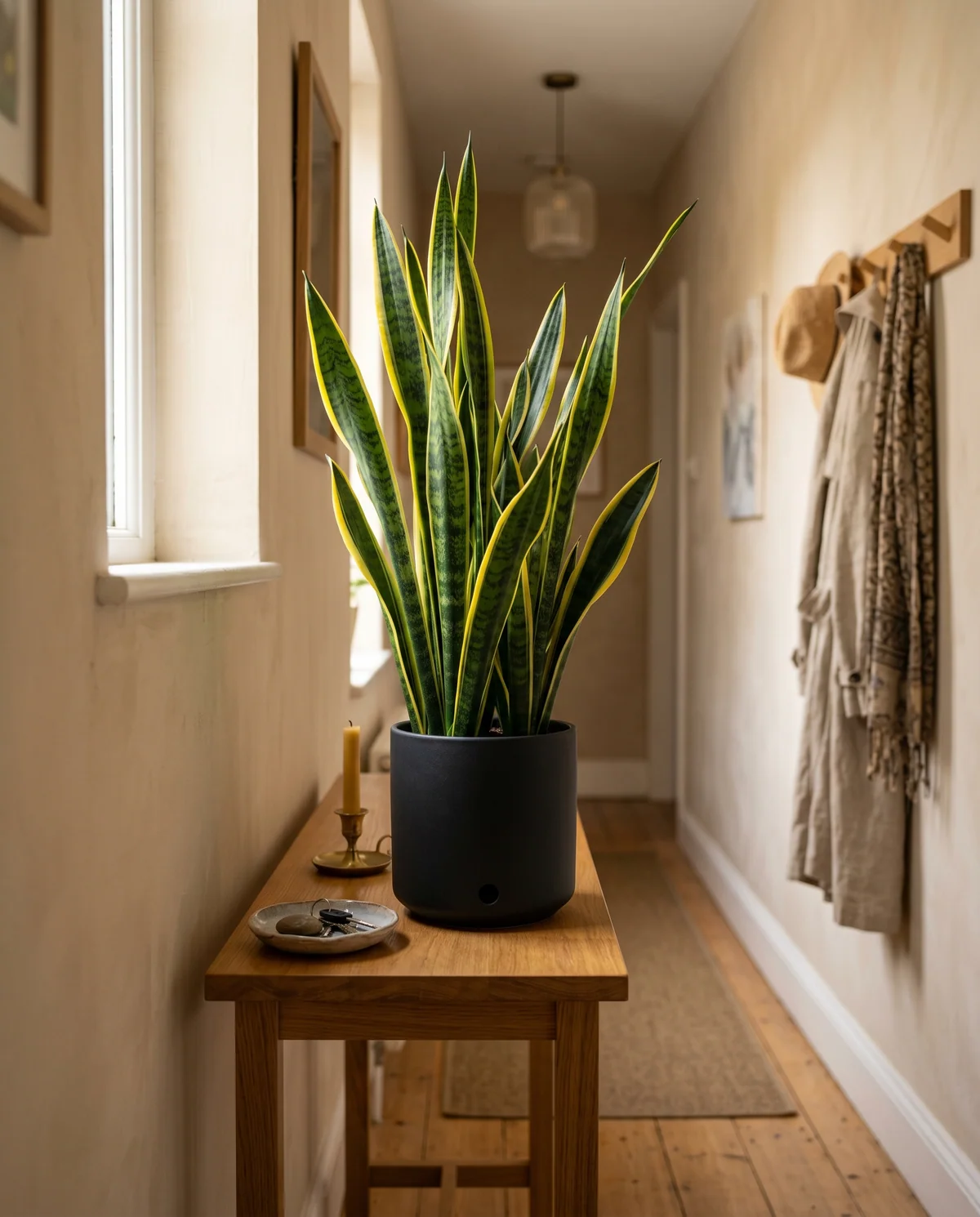Sansevieria Trifasciata (vrouwentong) met rechtopstaande zwaardvormige bladeren
