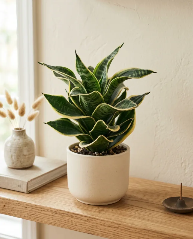 Sansevieria Twisted Sister met gegolfde krullende bladeren in groen met crèmegele randen