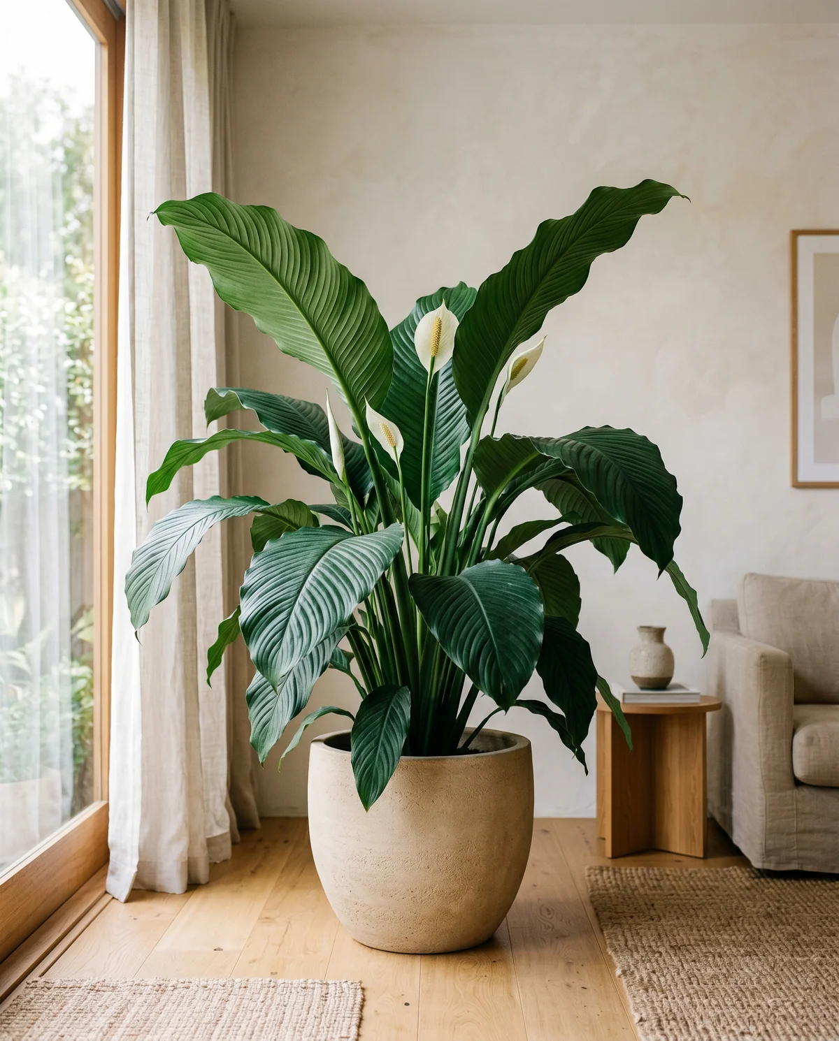 Spathiphyllum Sensation met grote golvende bladeren