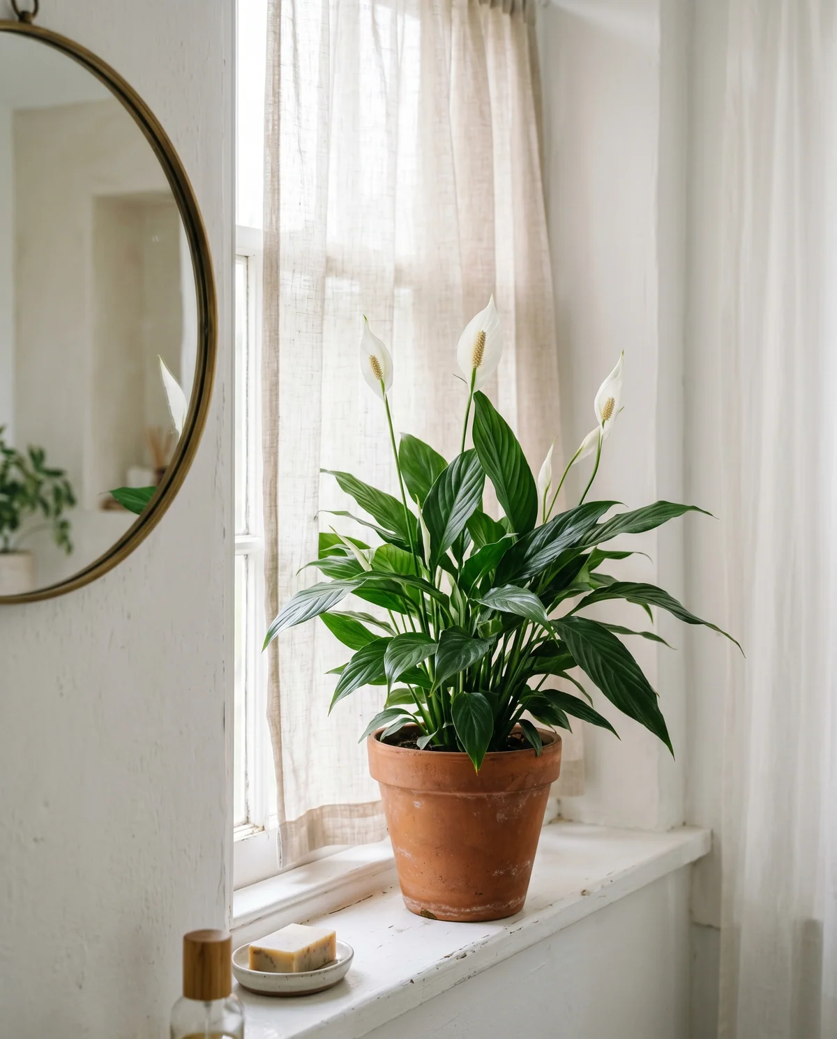 Spathiphyllum Wallisii (lepelplant) met witte bloem en donkergroen blad