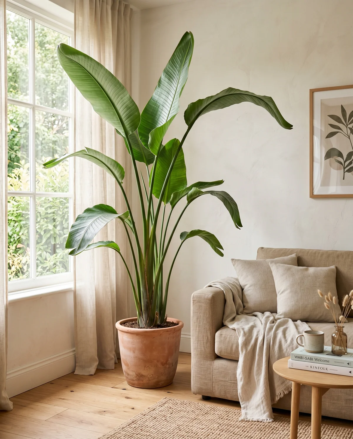 Strelitzia (paradijsvogelplant) met grote banaanachtige bladeren