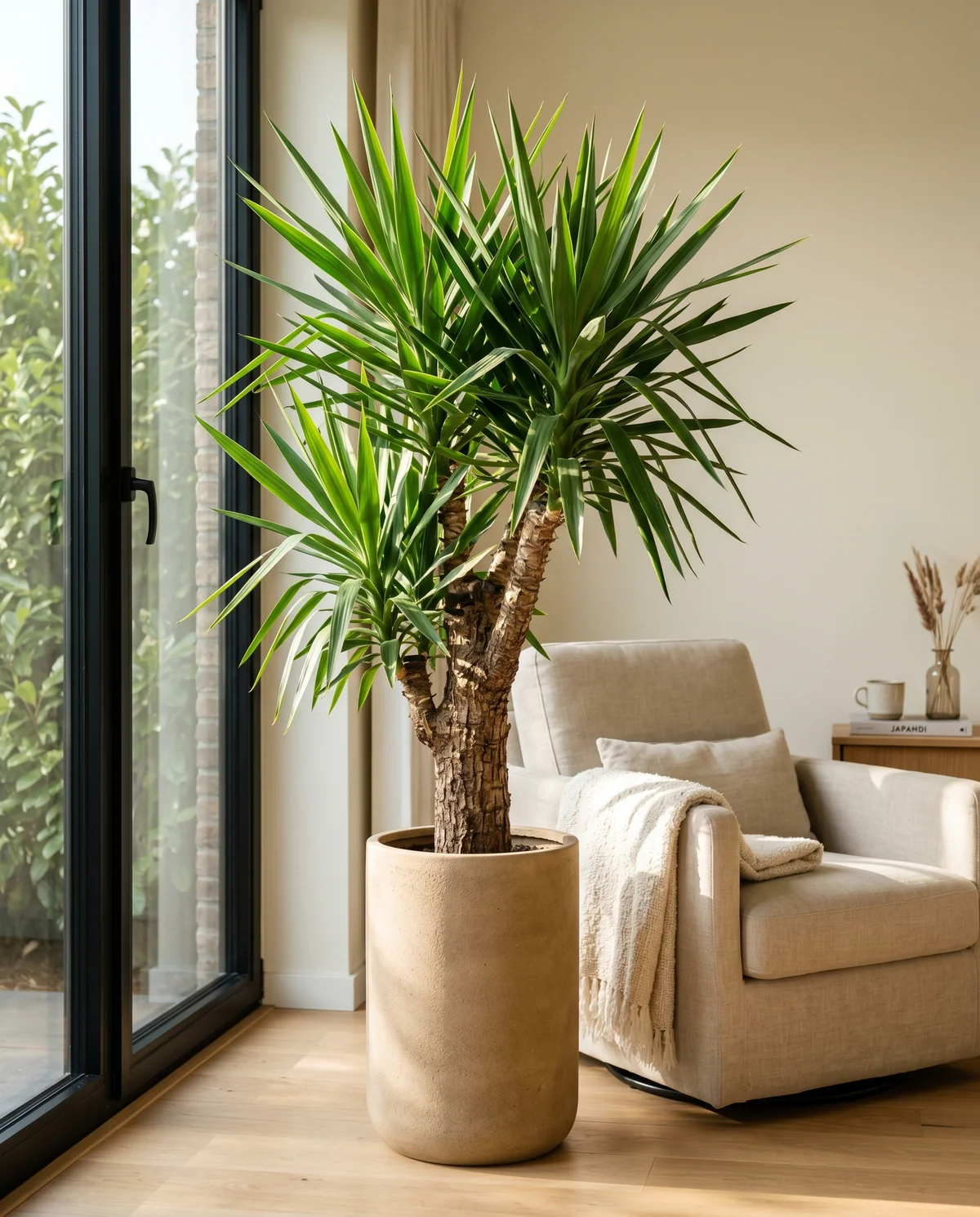 Yucca Elephantipes (Palmlelie) met houten stam en zwaardvormige bladeren