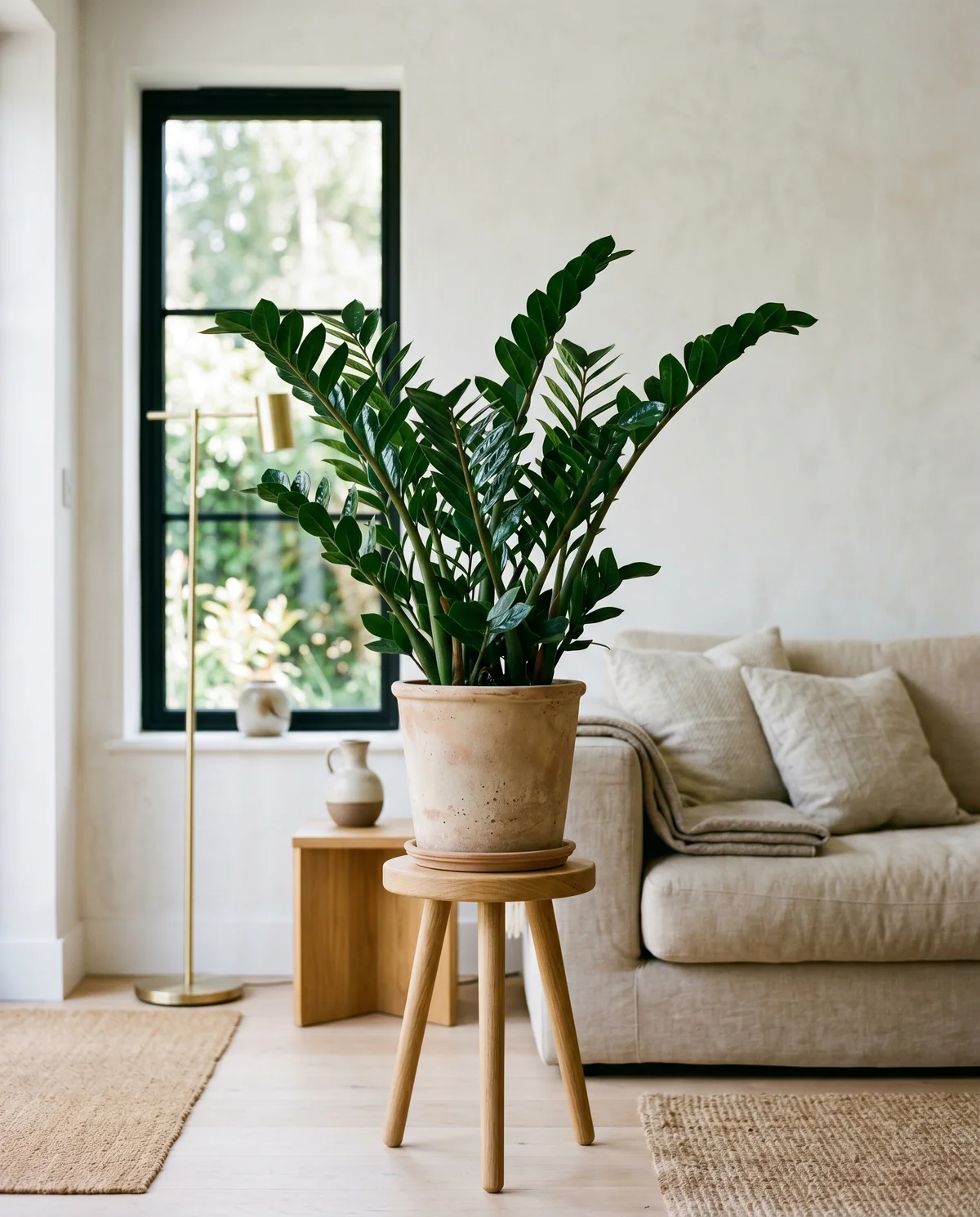 Zamioculcas zamiifolia (ZZ-plant) met glanzende donkergroene bladeren